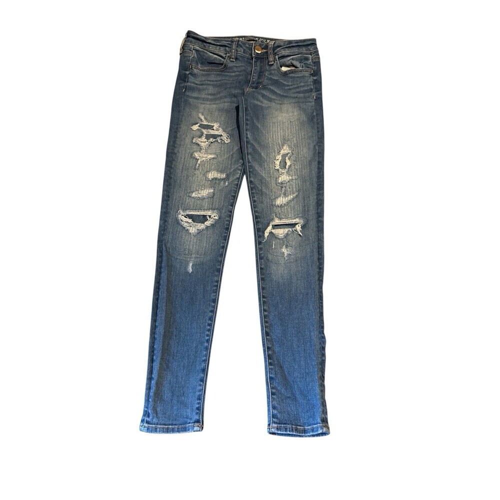 American Eagle Outfitters Sz 4 Hi Rise Jegging Super‎ Stretch Distressed Jeans